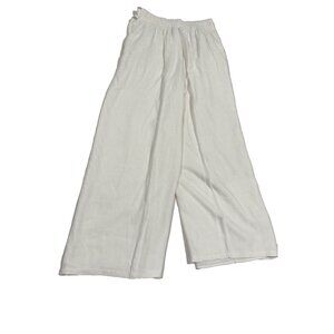 Sienna Sky Wide Leg Flowy Elastic Waist Textured Pants White Blue Trim Size L